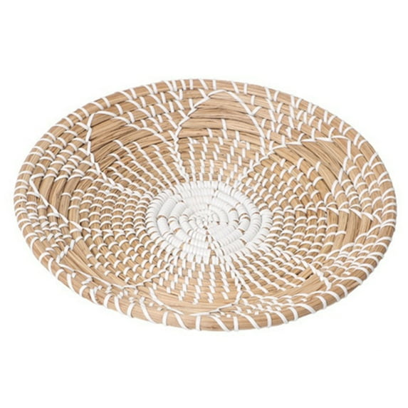 Boho Basket Decor, Hanging Round Flat Seagrass Baskets Wall Art for Farmhouse Bedroom Living Room Display