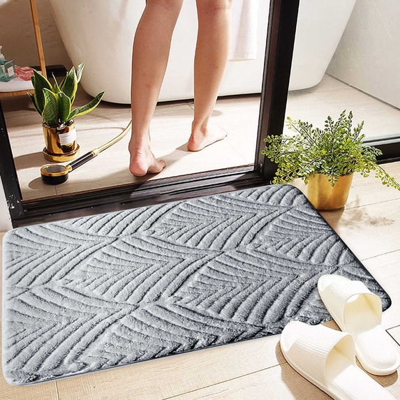 Boho Bath Mat - 23.6x15.7in Modern Minimalist Tufted Bathroom Rugs, Non-Slip - Geometric Bath Rug Microfiber Absorbent Floor Mat - Gray
