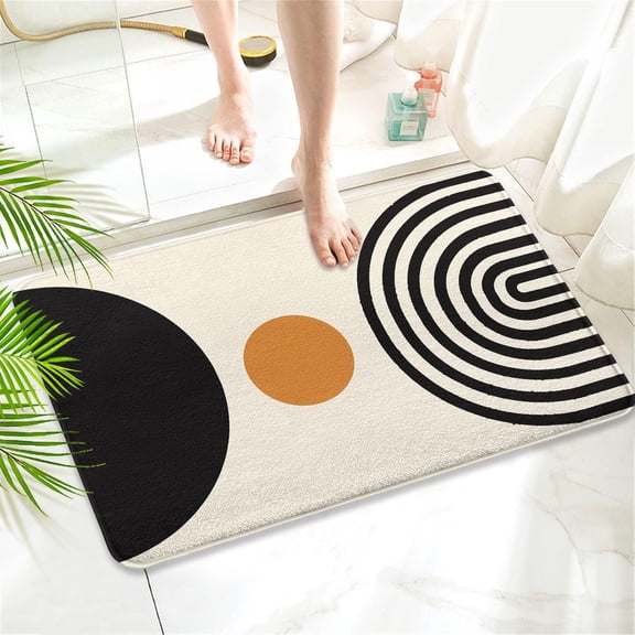 Boho Bath Mat Imitation Cashmere Rug - Rubber Non-Slip Soft Absorbent Thin Bath Mat Fits Under Door Shower Tub Shower Enclosure Sink (17" Wx 27" L)