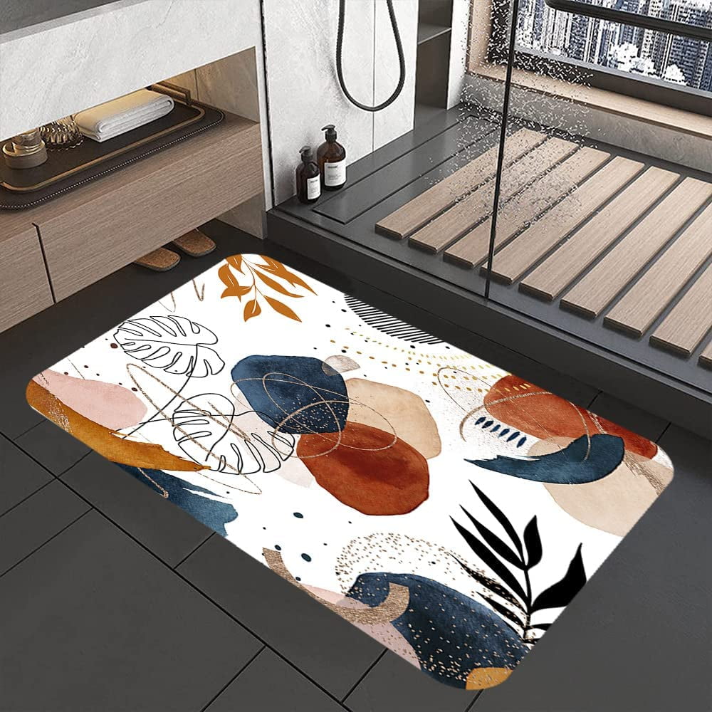 Boho Bath Mats Rugs For Bathroom, Modern Abstract Mid Century Flannel ...