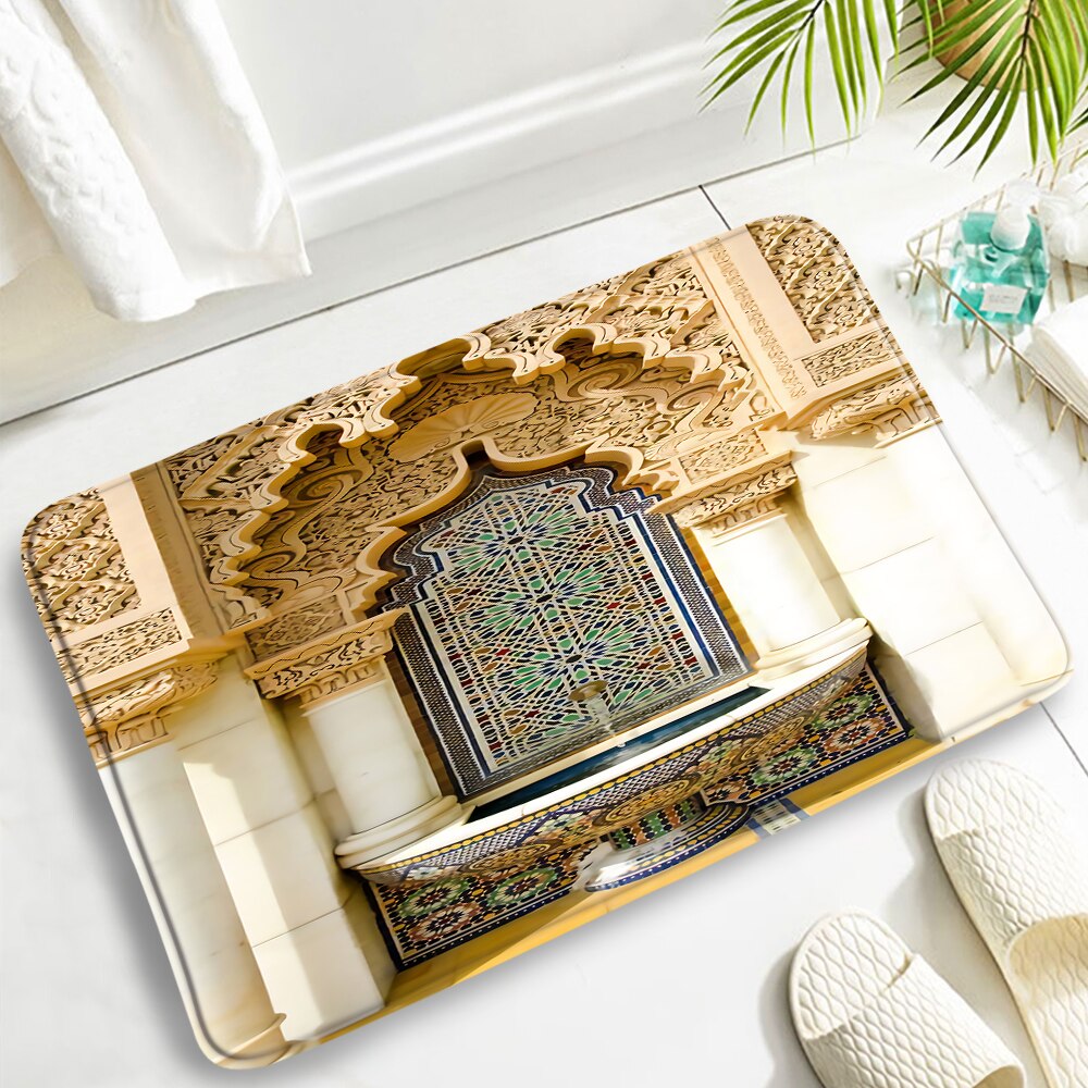 Boho Bath Mats Set Retro Moroccan Ethnic Floral Pattern Door Pad Modern