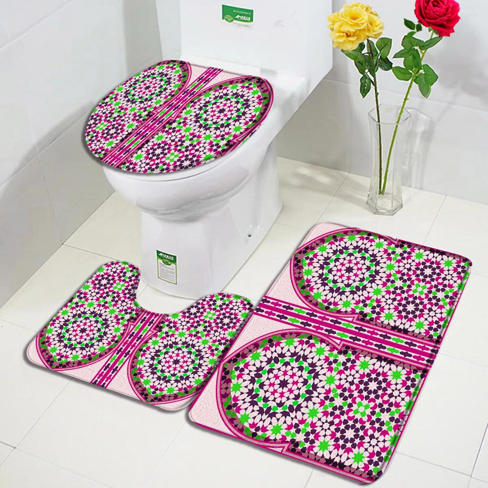 Boho Bath Mats Set Retro Moroccan Ethnic Floral Pattern Door Pad Modern
