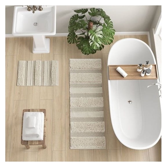 Boho Bath Rug 22x58, Woven Stripe Non-Slip Bathmat, Soft Shaggy Texture, Machine Washable, Bathroom Runner Rug for Floor