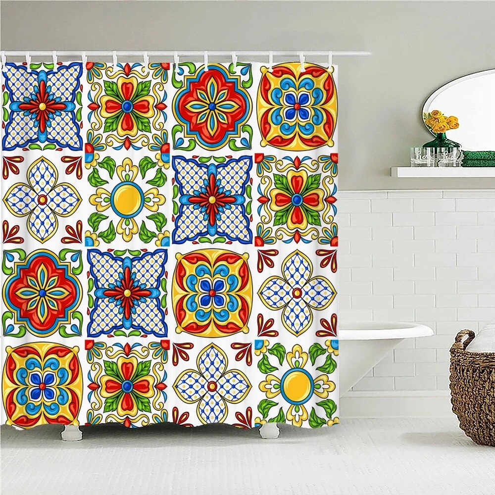 Boho Bathroom Curtain Indian Boho Shower Curtain Waterproof Fabric Strip Home Decor Washable ...