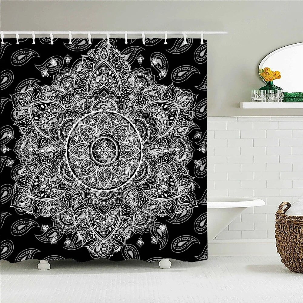 Boho Bathroom Curtain Indian Boho Shower Curtain Waterproof Fabric Strip Home Decor Washable ...
