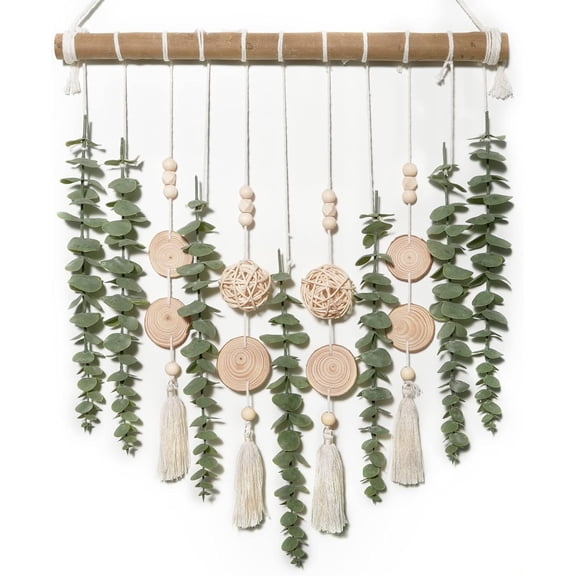 Boho Bathroom Decor Artificial Eucalyptus Hanging Wall Decor Fake Greenery Leaves Plants Wicker Ball on 16.5 inch Stick Rustic Farmhouse Natural Bedroom Kitchen Nursery Office Decorations