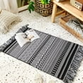 thumbnail image 1 of Boho Bathroom Rug, Black White Small Kitchen Rug with Tassel, Farmhouse Geometric Bath Mat, Washable Cotton Woven Throw Rug, Bohemian Rug for Bedroom, Living Room, Entryway B 60*90cm, 1 of 5
