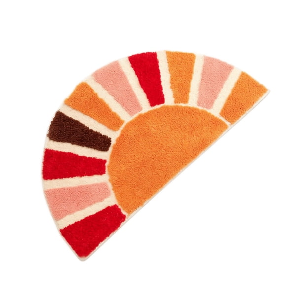 Boho Bathroom Rug Cute Half Circle Bath Mat, 15.7x23.6 Inch Soft and Absorbent Tufted Bohemian Sun Bath Mat Non Slip Washable, Boho Bathroom Decor Rug Colorful Decoration (B)