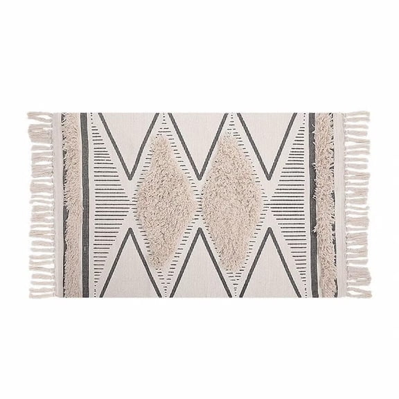 Boho Bathroom Rug Hand Woven Cotton Tufted Chic Diamond Print Tassels Throw Rugs Door Mat Indoor Area Rugs for Bedroom, Living Room, Laundry Room60*90cm