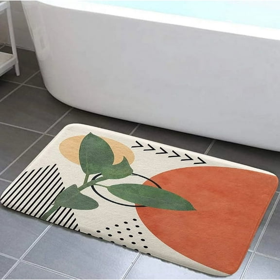 Boho Bathroom Rug, Non Slip Bathtub Mat Cute Modern Mid Century Abstract Contemporary Art Terracotta Print Bathroom Accessories Shower Mat Kitchen Rug, 17X48in