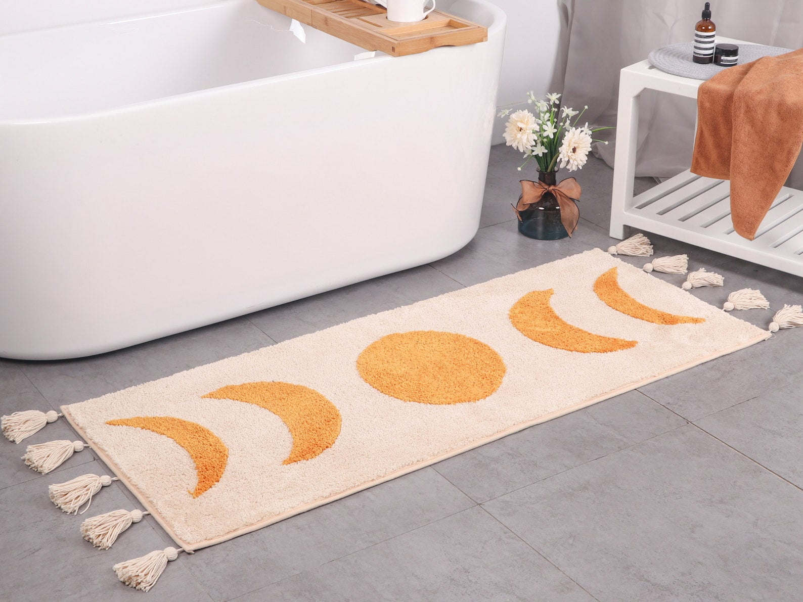 Boho Bathroom Rug Runner Moon Phases Bath Mat with Tassels - Half Moon  Bohemian Rugs for Bathroom, Bedroom, Shower Moon Rug for Hippie, Witchy  Decor - Boho Area Rug Beige Neutral Creamy