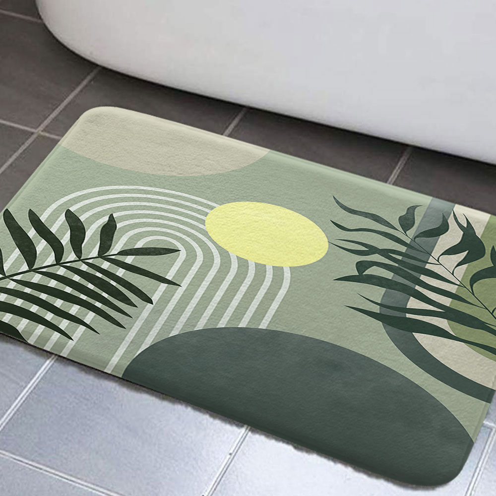 Boho Bathroom Rugs, Mid Century Abstract Bathroom Rugs Boho Green