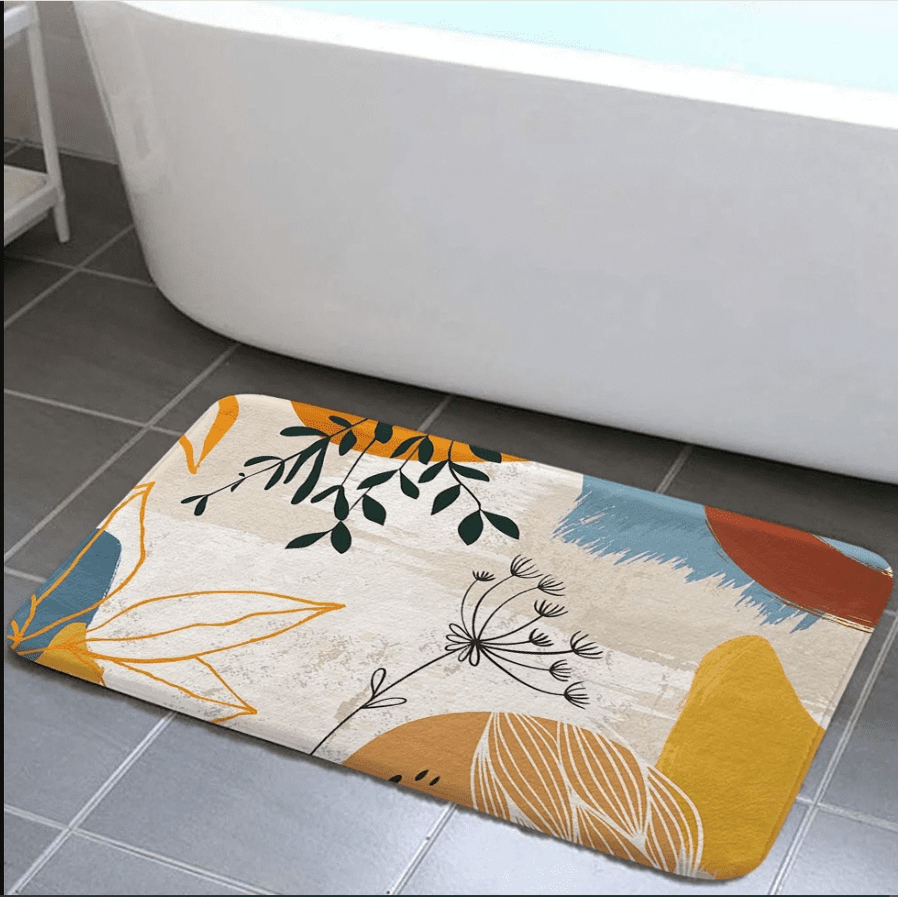 Boho Bathroom Rugs Modern Abstract Flower Leaves Bath Mat Soft Flannel ...