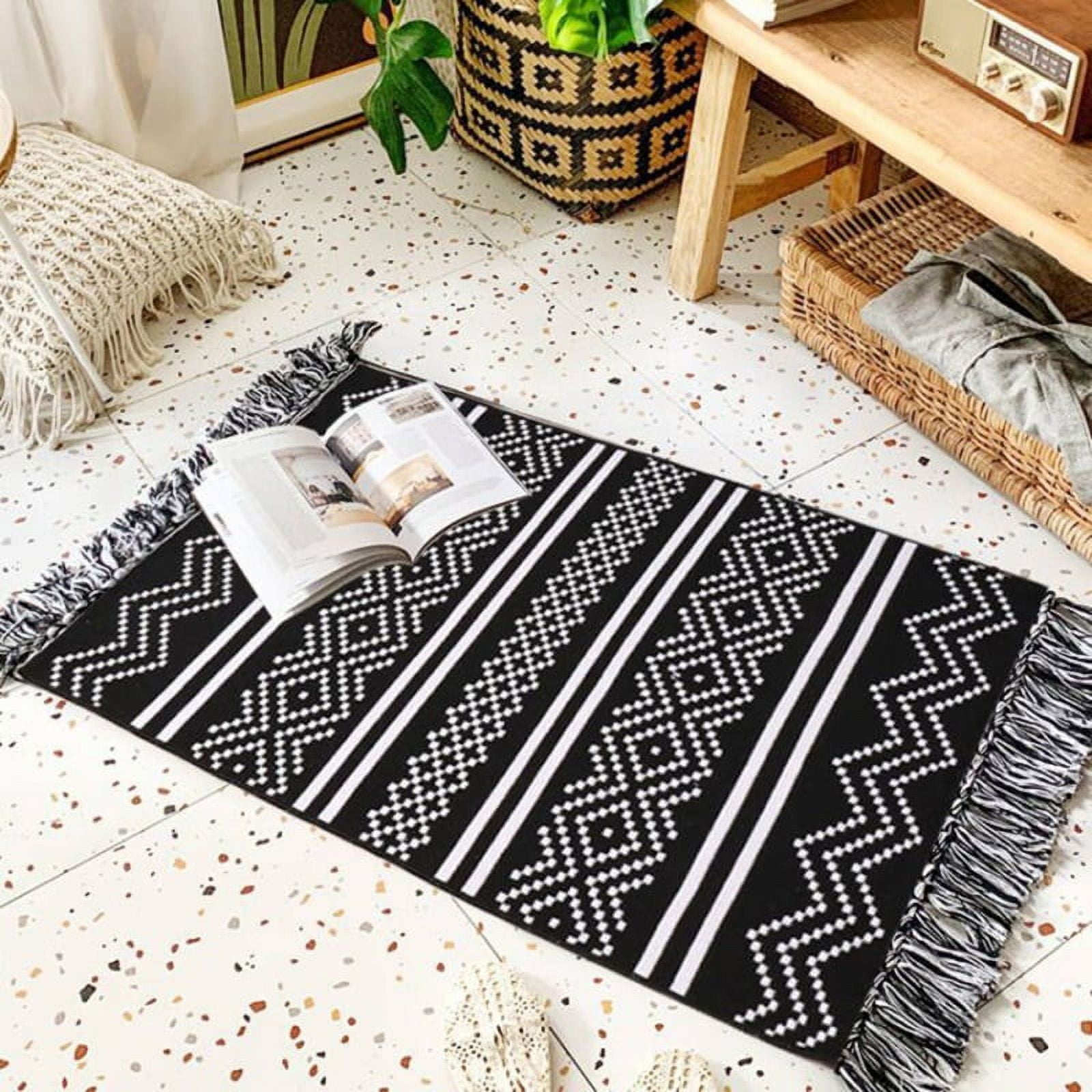 Lahome Vintage Small Rug- 2x3 Entryway Rugs Indoor Ultra-Thin Soft Kitchen  Rug Non-Slip Door Mat Indoor Entrance Geometric Distressed Throw Carpet