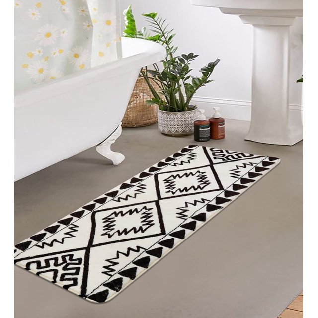Boho Bathroom Runner Rug Beige Farmhouse Cute Long Bath Mat Non Slip