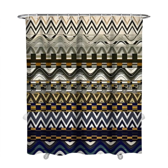 Boho Bathroom Shower Curtain 72x84, Vintage Nordic Style Ethnic Curtain with Artistic Tribal Patterns, Rustic Aesthetic Fabric, Waterproof with Hooks, Ideal for Dorm, RV, Apartment