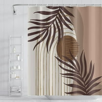 Boho Bathroom Shower Curtain, Eucalyptus Leaves Brown and Beige Sun Shower Curtain with Hooks, Waterproof Fabric Polyester, 72x72 Inch