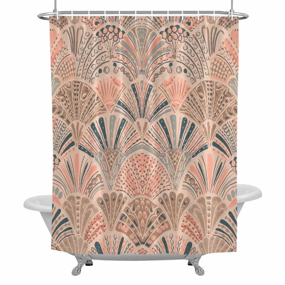 Boho Bathroom Shower Curtain, Vintage Ocean Shell Abstract Style Ethnic Waterproof Washable Soft Bath Curtain for Bathtub Decor with 12 Hooks&Grommet, 36x72 Inch