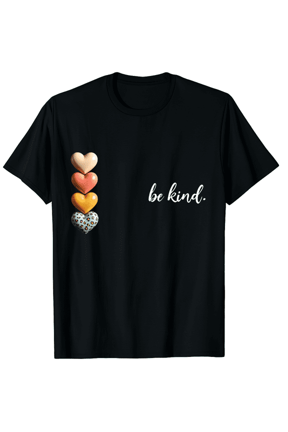 Boho Be Kind Shirt Heart Print Teacher Vintage Tee Summer Casual Inspirational Tops Graphic Black T-Shirt for Men and Women