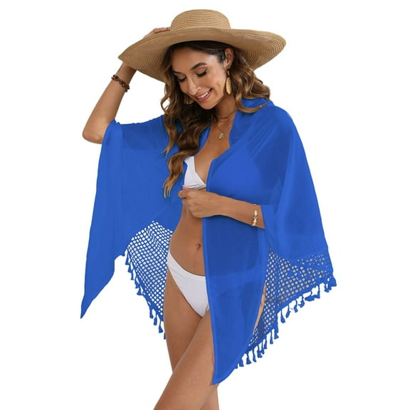 Boho Beach Cover Ups for Women Sarong Coverups Sheer Bikini Chiffon Wraps Skirts for Swimwear Blue One size