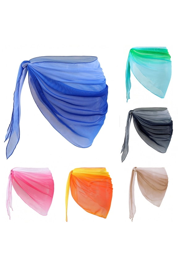Boho Beach Cover up Swimwear Women's Gradient Sheer Beach Sarong Wrap Lightweight Mesh Cover Up Tie Waist Skirts Swimwear Beach Travel Blue M