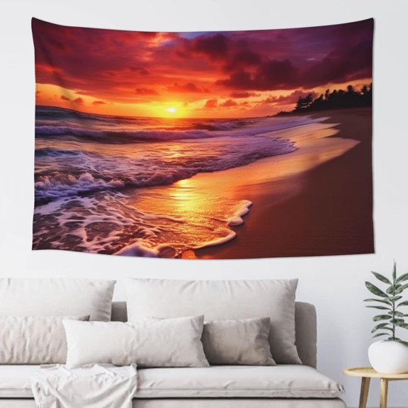 Boho Beach Sunset Tapestry Aesthetic Wall Hanging Vertical Decorative Wall Art 60 x 40 Inch Vintage Poster Flag for Bedroom Living Room Decor