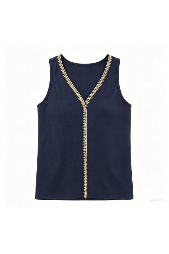 Boho Beach Tank Top Women V Neck Embroidered Loose Sleeveless Undershirts Fashion Beach Casual Shirt Tanks