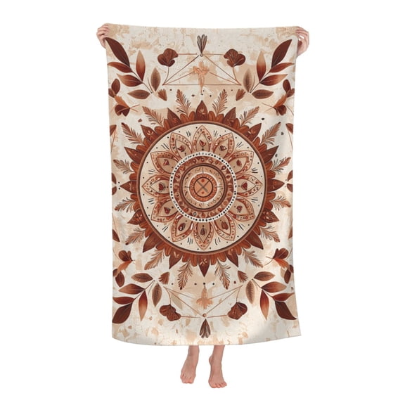 Boho Beach Towel 32 X 52 Inch, Earthy Leaves Quick Dry Sand Free Microfiber Pool Towel, Tribal Travel Bath Towel