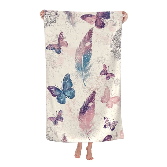 Boho Beach Towel 32 X 52 Inch, Watercolor Feather Quick Dry Sand Free Microfiber, Gym Yoga Towel