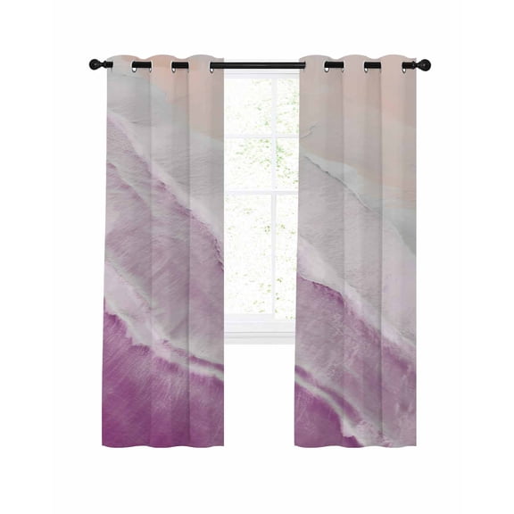 Boho Beach Waves Blackout Curtains 84 Inches Length, Gradient Coastal Rose Red Water Ombre Window Treatment Thermal Insulated Drapes for Bedroom Living Room 2 Panels 84x84 Inches