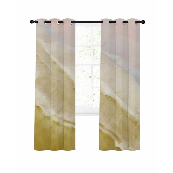 Boho Beach Waves Blackout Curtains 84 Inches Length, Gradient Coastal Yellow Water Gradient Window Treatment Thermal Insulated Drapes for Bedroom Living Room 2 Panels 84x84 Inches
