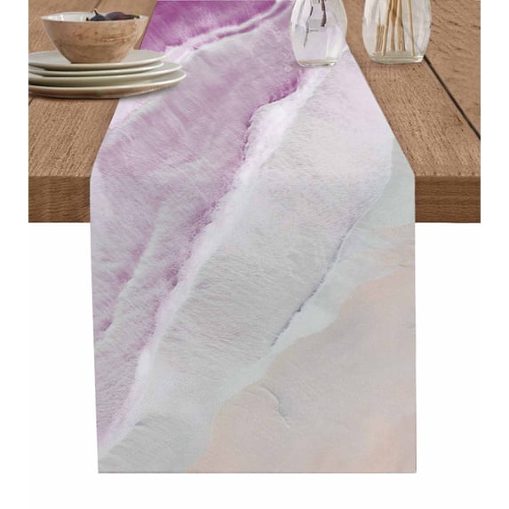 Boho Beach Waves Table Runners 108 Inches Long, Cotton Linen Fabric Table Runner Dresser Scarf, Gradient Coastal Rose Red Water Ombre Tablerunner for Party/Kitchen/Dinner/Wedding Decor 13''x108''