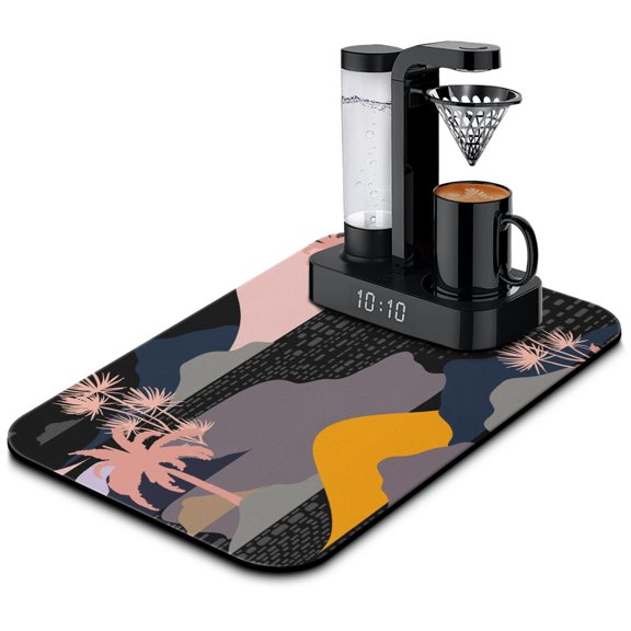 Boho Beachy Diatom Mud Kitchen Mat, Absorbent Tropical Island Style Dish Drying Pad, Hawaiian Palm Coffee Mat for Counter, Beach Vacation Decor