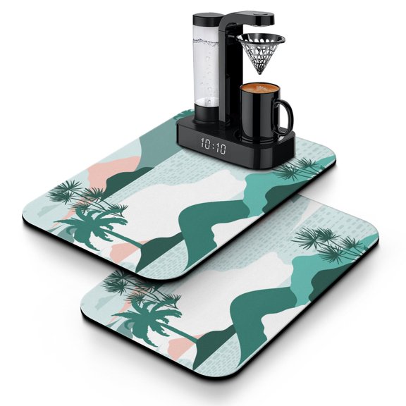 Boho Beachy Diatom Mud Kitchen Mat, Absorbent Tropical Island Style Dish Drying Pad, Hawaiian Palm Coffee Mat for Counter, Beach Vacation Decor