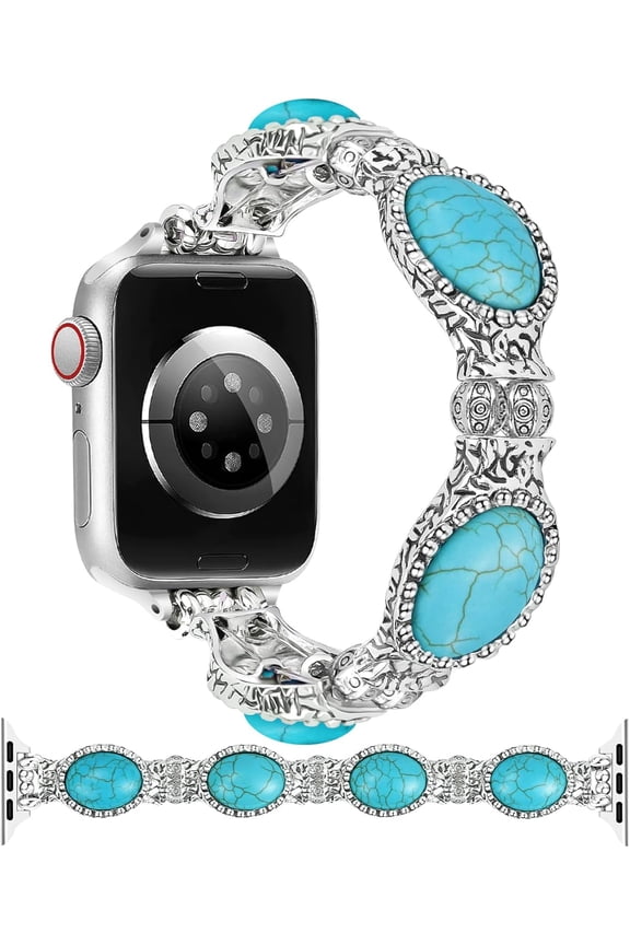 Boho Beaded Bracelet Compatible with Apple Watch Women 38/40/41/42/44/45/46/49mm Bohemian Elastic Stretchy Turquoise Classic Handmade Straps for iWatch Series 10 9 8 7 6 5 4 3 2 1 SE Ultra