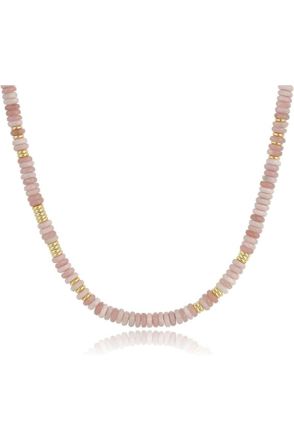 Boho Beaded Choker Necklace for Women, Gemstone Choker Natural Stone Freshwater Pearl Surfer Necklaces 14K Gold Plated Summer Beach Handmade Jewelry