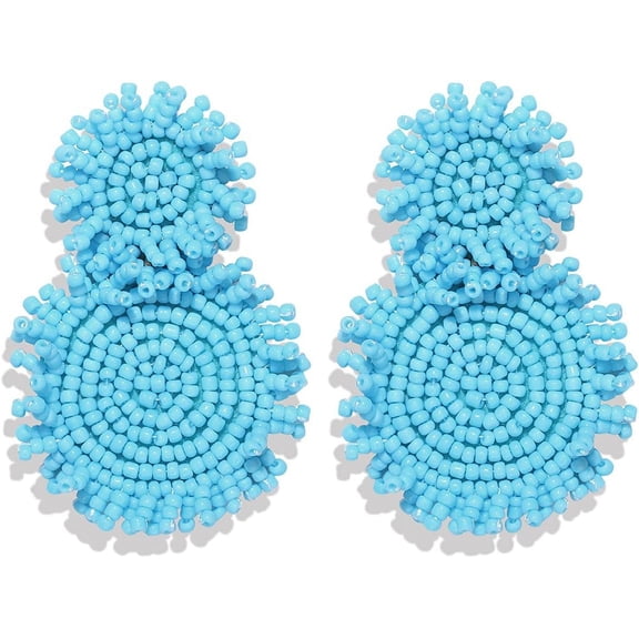 Boho Beaded Drop Earrings For Women Cute Statement Bead Dangle Earrings Handmade Lightweight Fun Round Beach Dangling Earrings Jewelry[Z6303]