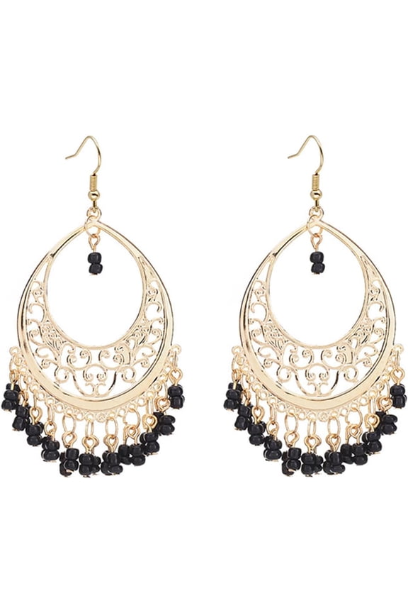 Boho Beaded Earrings for Women Ethnic Handmade Gold Cut Out Geometric Round Dangle Chandelier Earrings Boho Vintage Colorful Tassel Earrings Holiday Party Jewelry Gift[s8295]