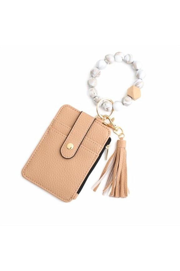 Boho Beaded & Tassel Keychain, Boho Style Beaded & Tassel Decorated Keychain Wallet for Women,Credit Card Holder Purse