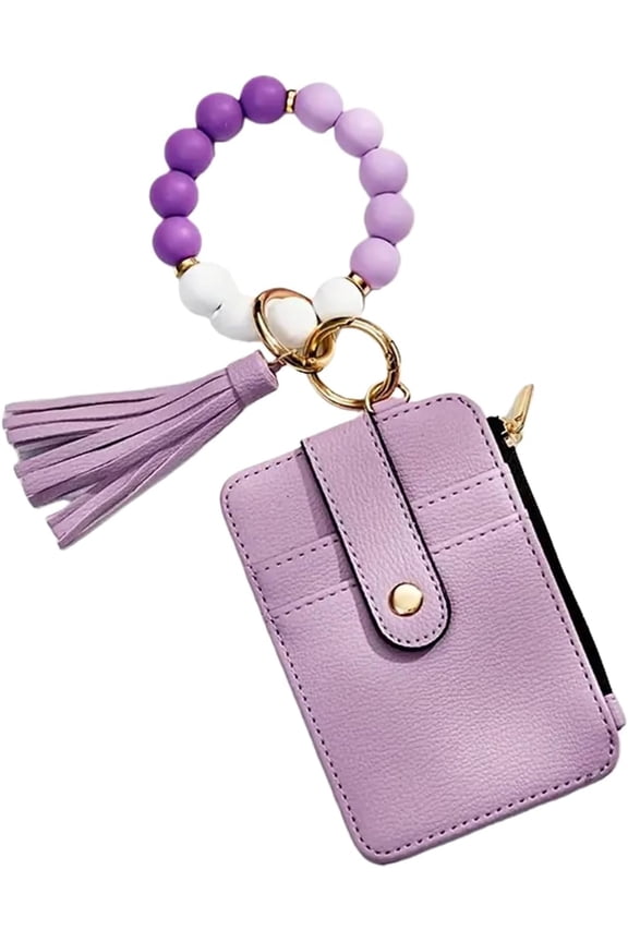 Boho Beaded Tassel Keychain, Wristlet Wallets for Women, Floral Print Mini Card Holder Purse