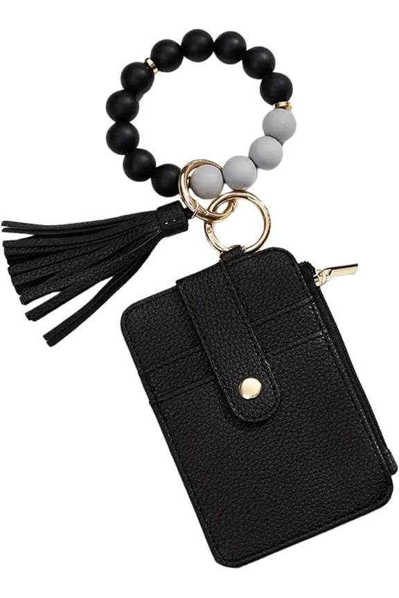 Boho Beaded Tassel Keychain, Wristlet Wallets for Women, Floral Print Mini Card Holder Purse