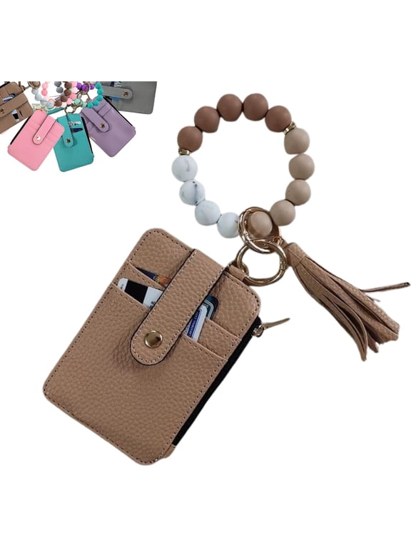 Boho Beaded Wallet Keychain for Women, Wristlet Wallets & Stylish Tassel Wristlet with Credit Card Holder Purse, Multi-Functional Keychain Wallet