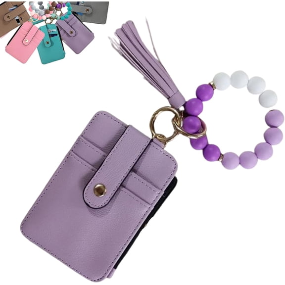 Boho Beaded Wallet Keychain for Women, Wristlet Wallets & Stylish Tassel Wristlet with Credit Card Holder Purse, Multi-Functional Keychain Wallet