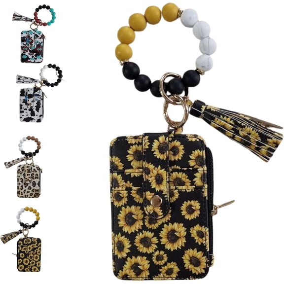 Boho Beaded Wallet Keychain for Women, Wristlet Wallets & Stylish Tassel Wristlet with Credit Card Holder Purse, Multi-Functional Keychain Wallet