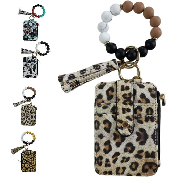 Boho Beaded Wallet Keychain for Women, Wristlet Wallets & Stylish Tassel Wristlet with Credit Card Holder Purse, Multi-Functional Keychain Wallet