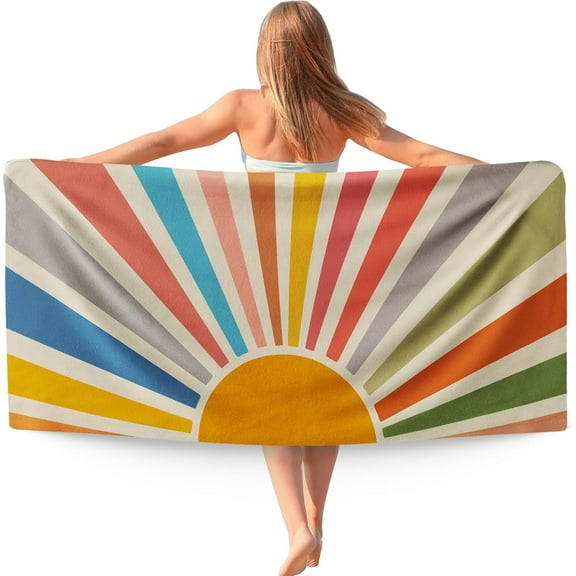 Boho Beautiful Colorful Sun Sunshine Beach Towel, Sunrise Sunset Microfiber Beach Towels Over Sized for Bathroom, Boho Quick Dry Travel Sand Free Beach Towel Decor for Swimming Pool Camping