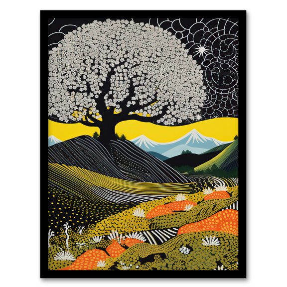 Boho Beauty Folk Style Blossom Tree Artwork Framed Wall Art Print A4