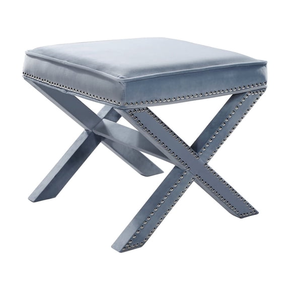 Boho Beauty Nixon Sky Blue Velvet Ottoman/Bench