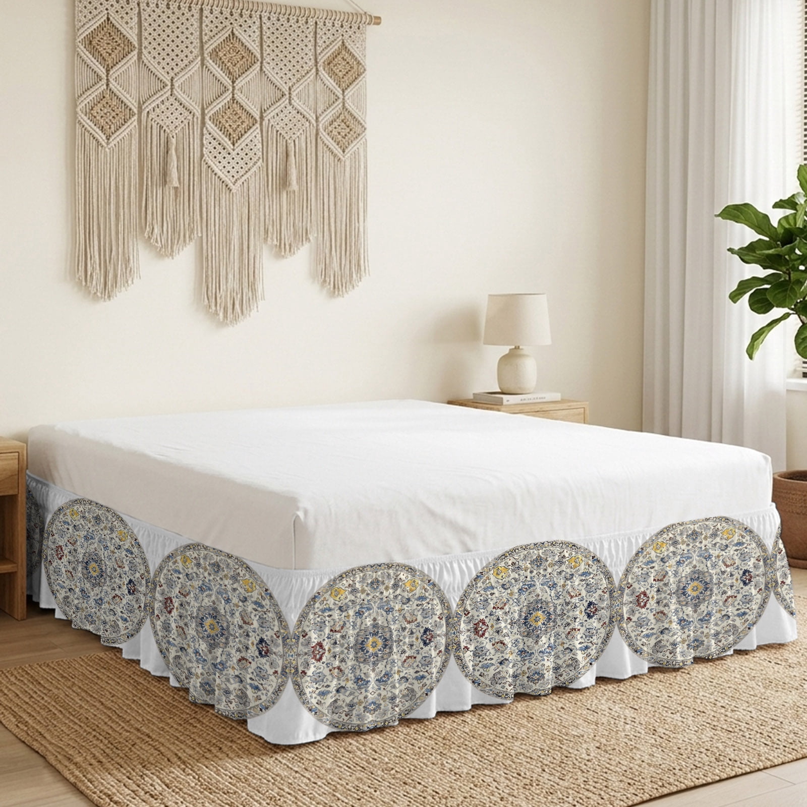 Boho Bed Skirt Bed Skirts Queen Size 18 Inch Drop, Retro Ethnic Style — free download