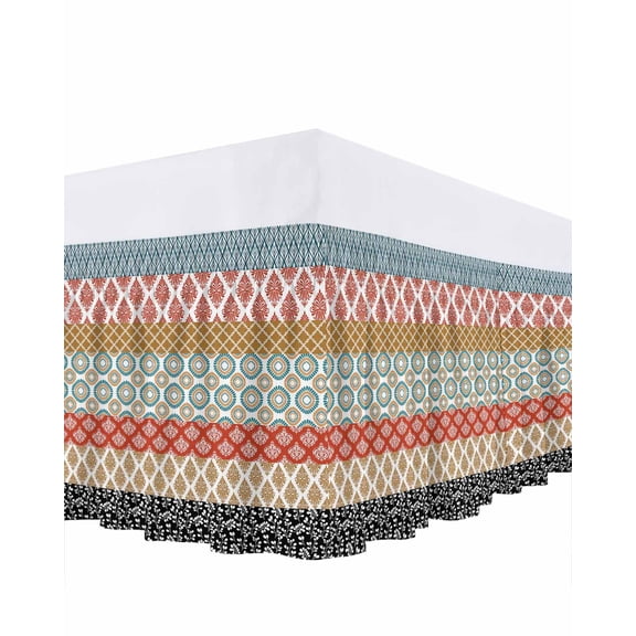 Boho Bed Skirt King Size,Colorful Striped Ethnic Modern Geometric Abstract Art Wrap Around Bed Skirting with Adjustable Elastic Strap,Dust Ruffle Pleated Bedskirts 16 Inch Drop for Bedroom King Beds